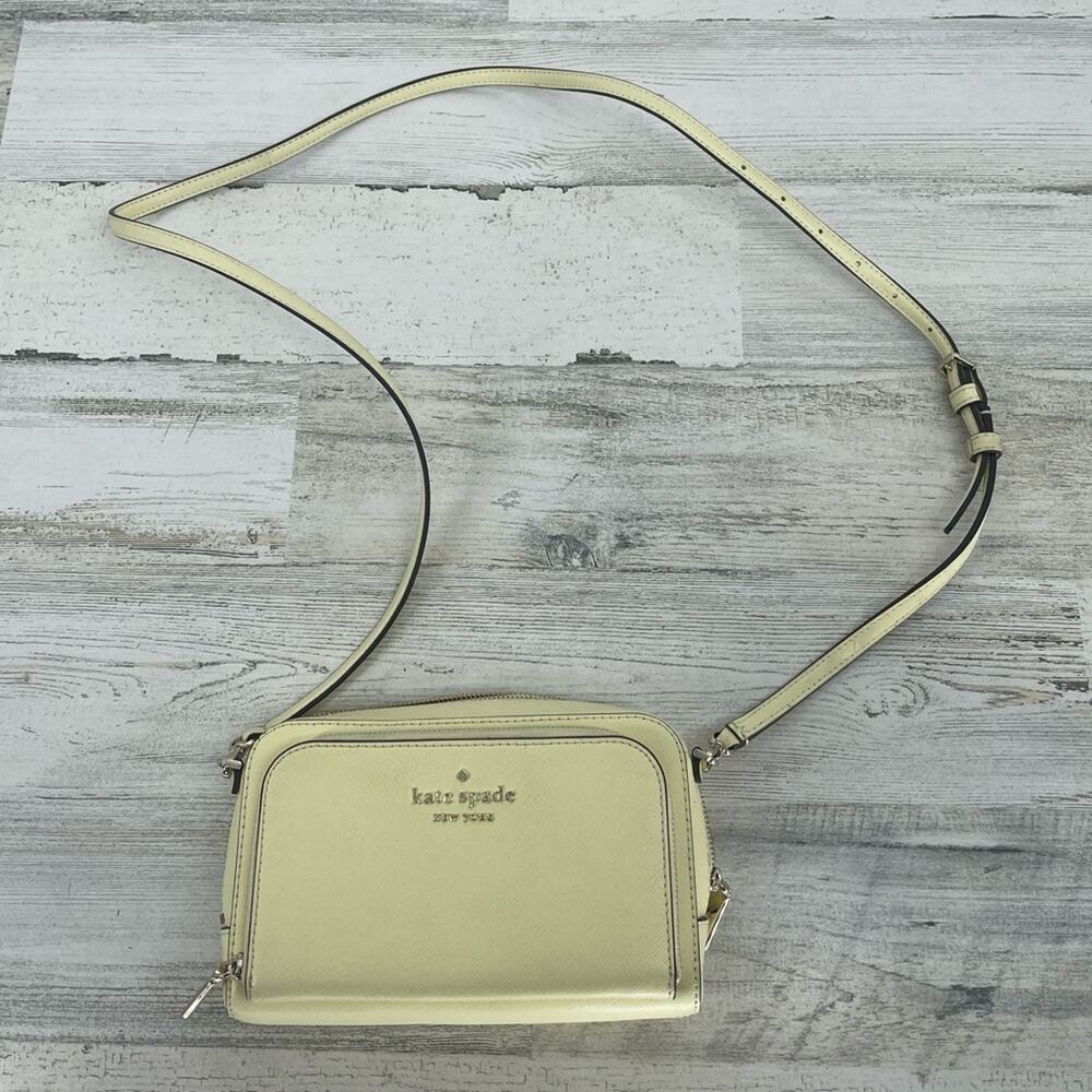 Kate Spade Dual Zip Around Crossbody Pale Yellow  Leather